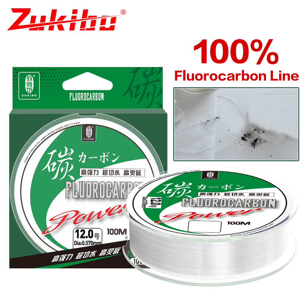 Ice Fishing Line - ZUKIBO 50m 100m 100% Fluorocarbon Fishing
